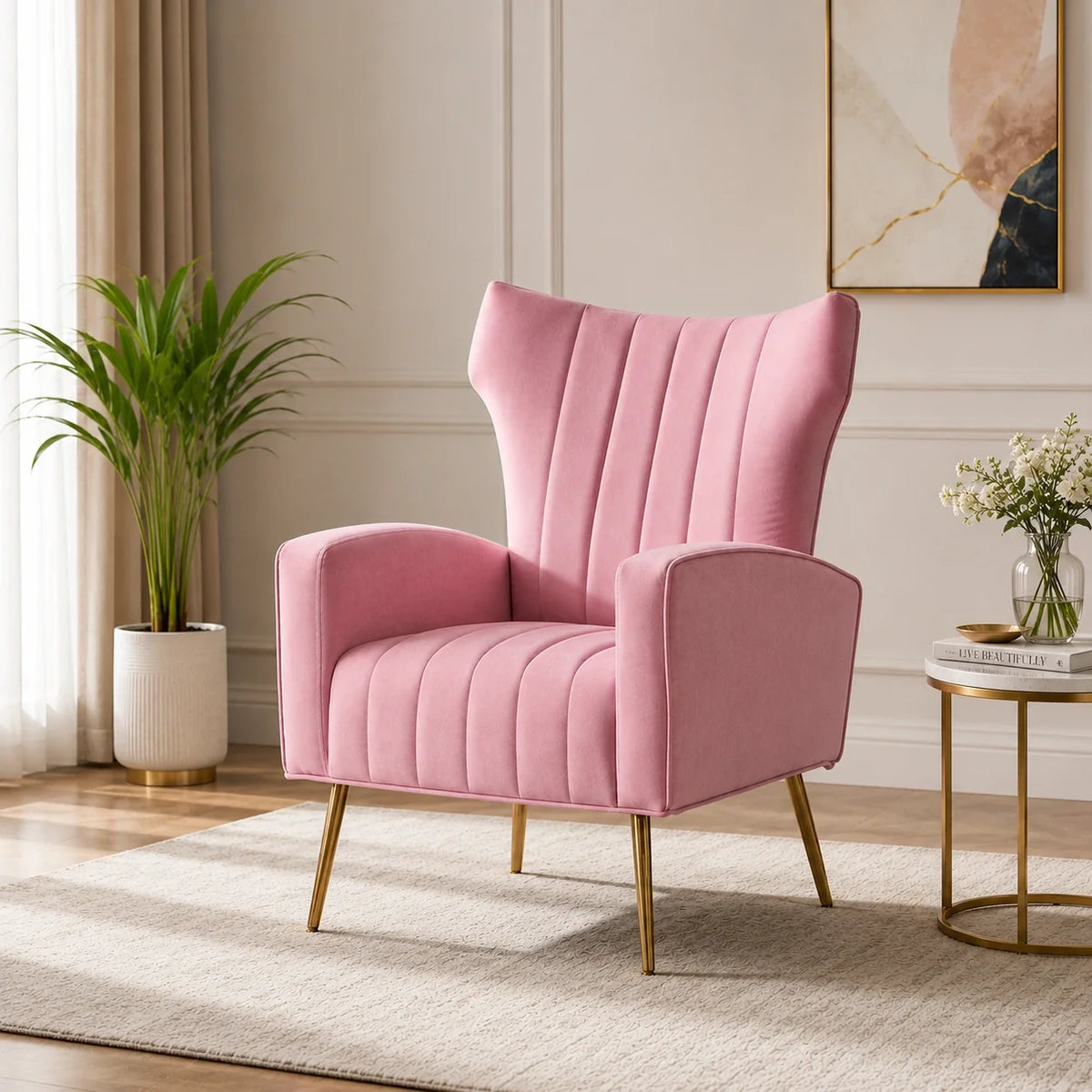 Modern Dense Foam Comfortable Luxurious Pink Sofa Lounge Chair