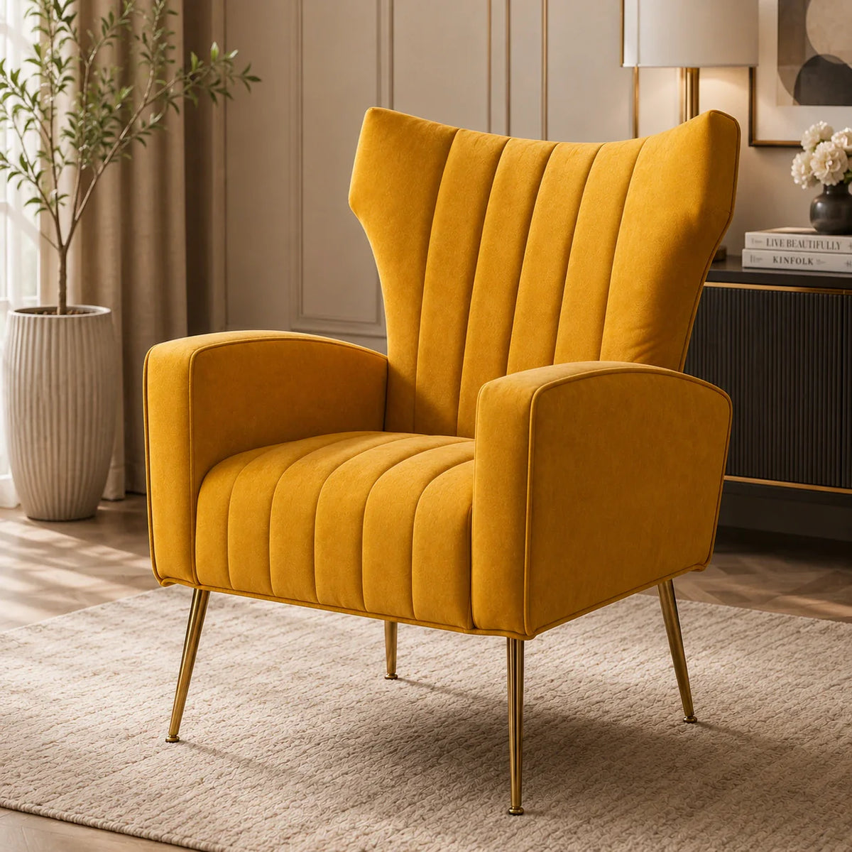 Modern Dense Foam Comfortable Luxurious Yellow Sofa Lounge Chair
