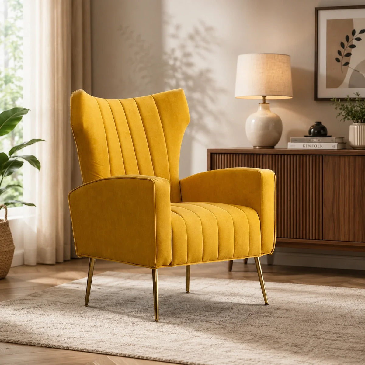Modern Dense Foam Comfortable Luxurious Yellow Sofa Lounge Chair