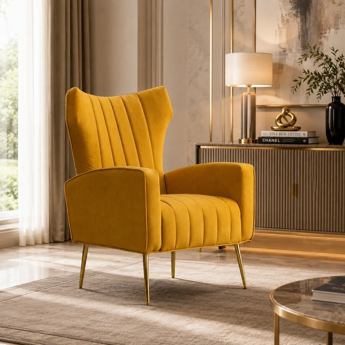 Modern Dense Foam Comfortable Luxurious Yellow Sofa Lounge Chair