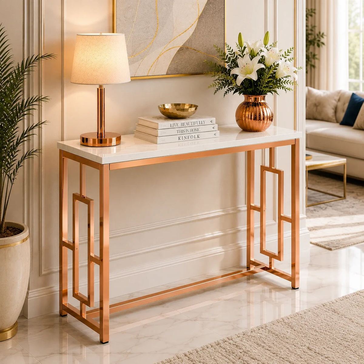 Modern Design Console Table with Copper Metal Finish