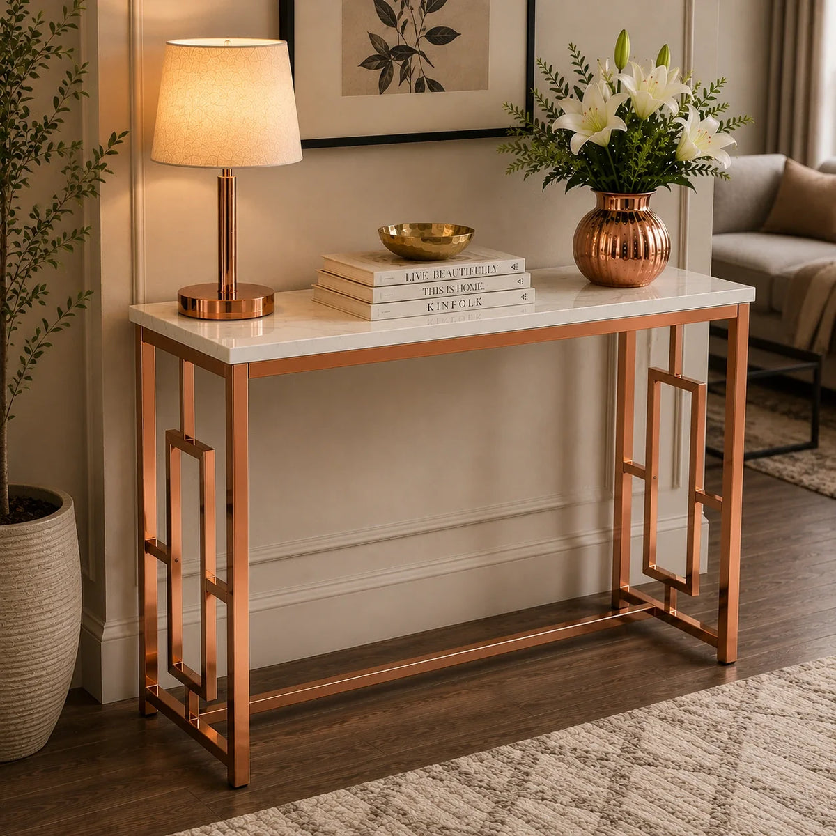 Modern Design Console Table with Copper Metal Finish