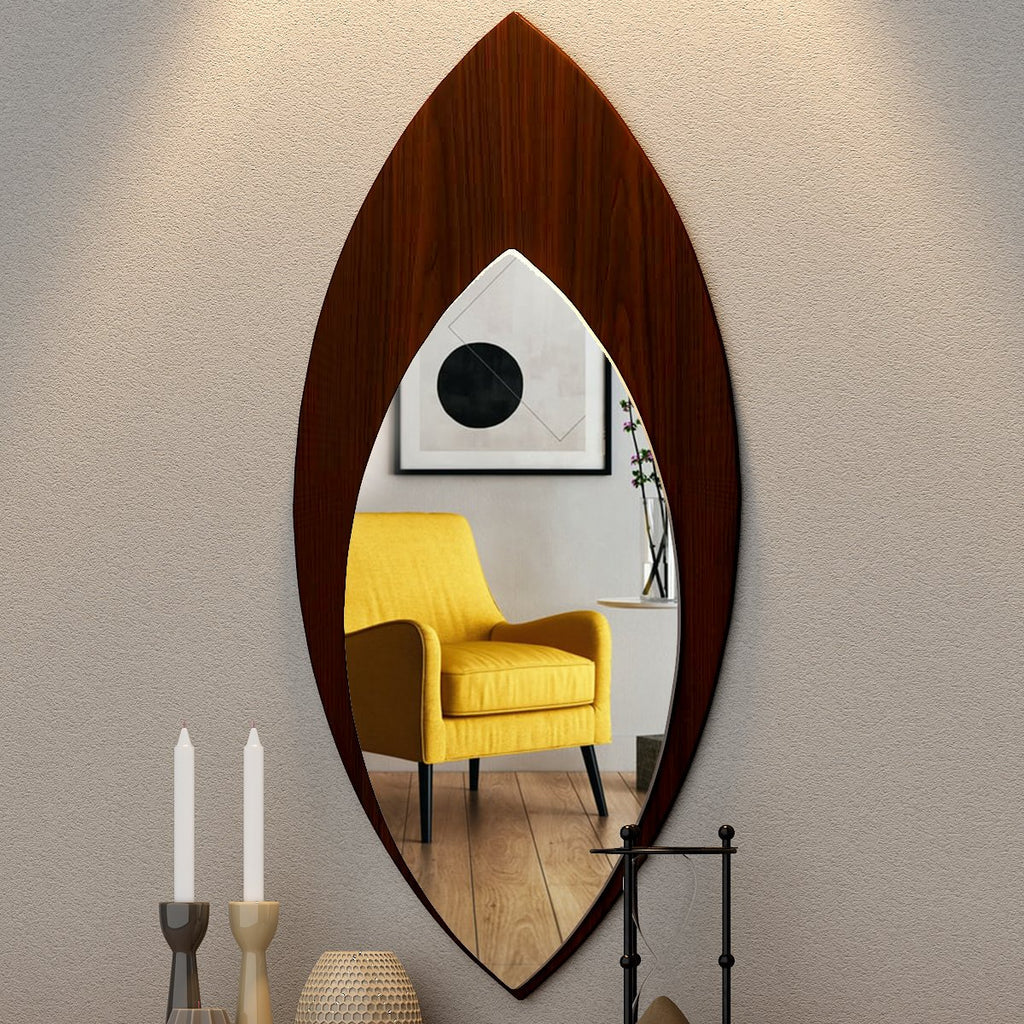 Modern Designer Leaf Shape Decorative Wooden Wall Mirror