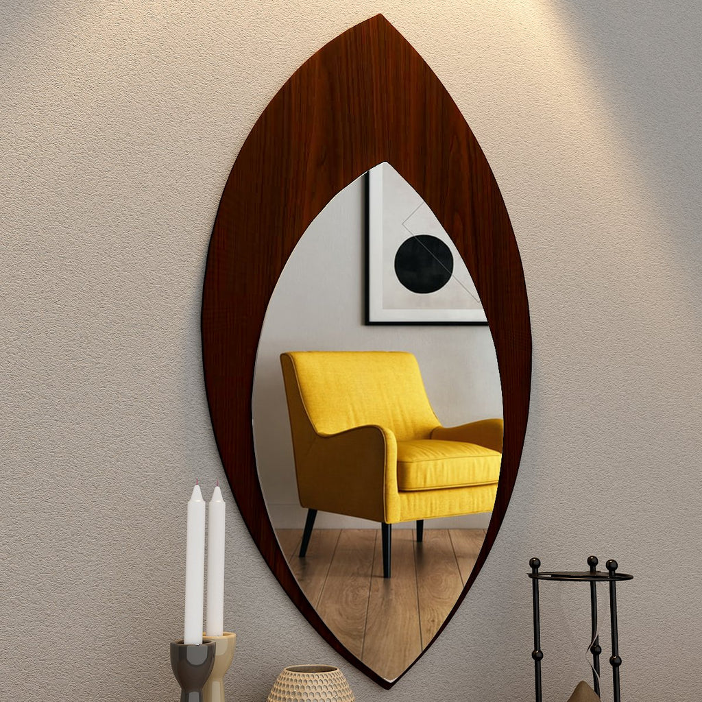 Modern Designer Leaf Shape Decorative Wooden Wall Mirror