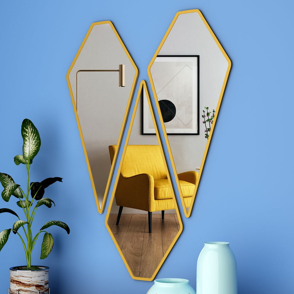 Modern Diamond Shape Vanity Mirrors Set of 3 with Golden Finish Frame