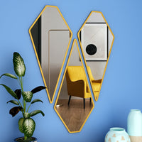 Modern Diamond Shape Vanity Mirrors Set of 3 with Golden Finish Frame