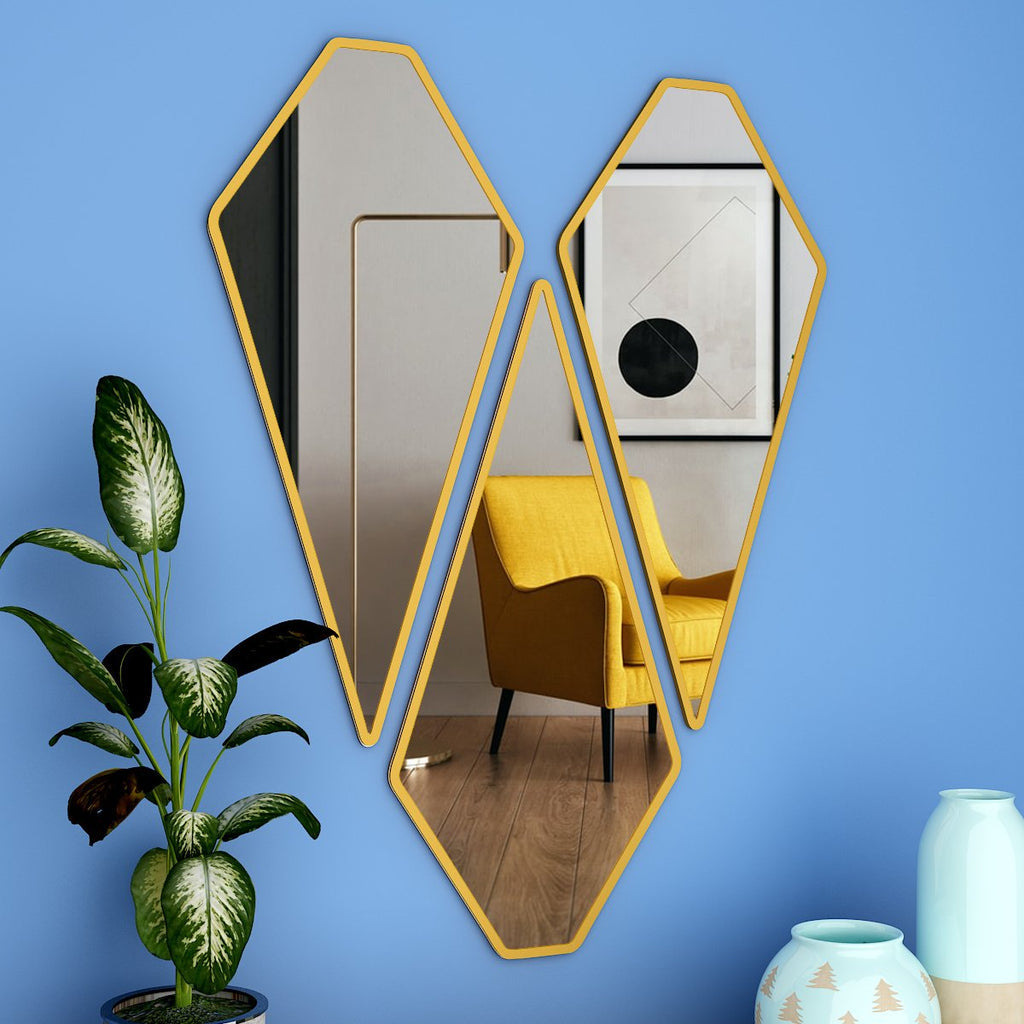 Modern Diamond Shape Vanity Mirrors Set of 3 with Golden Finish Frame