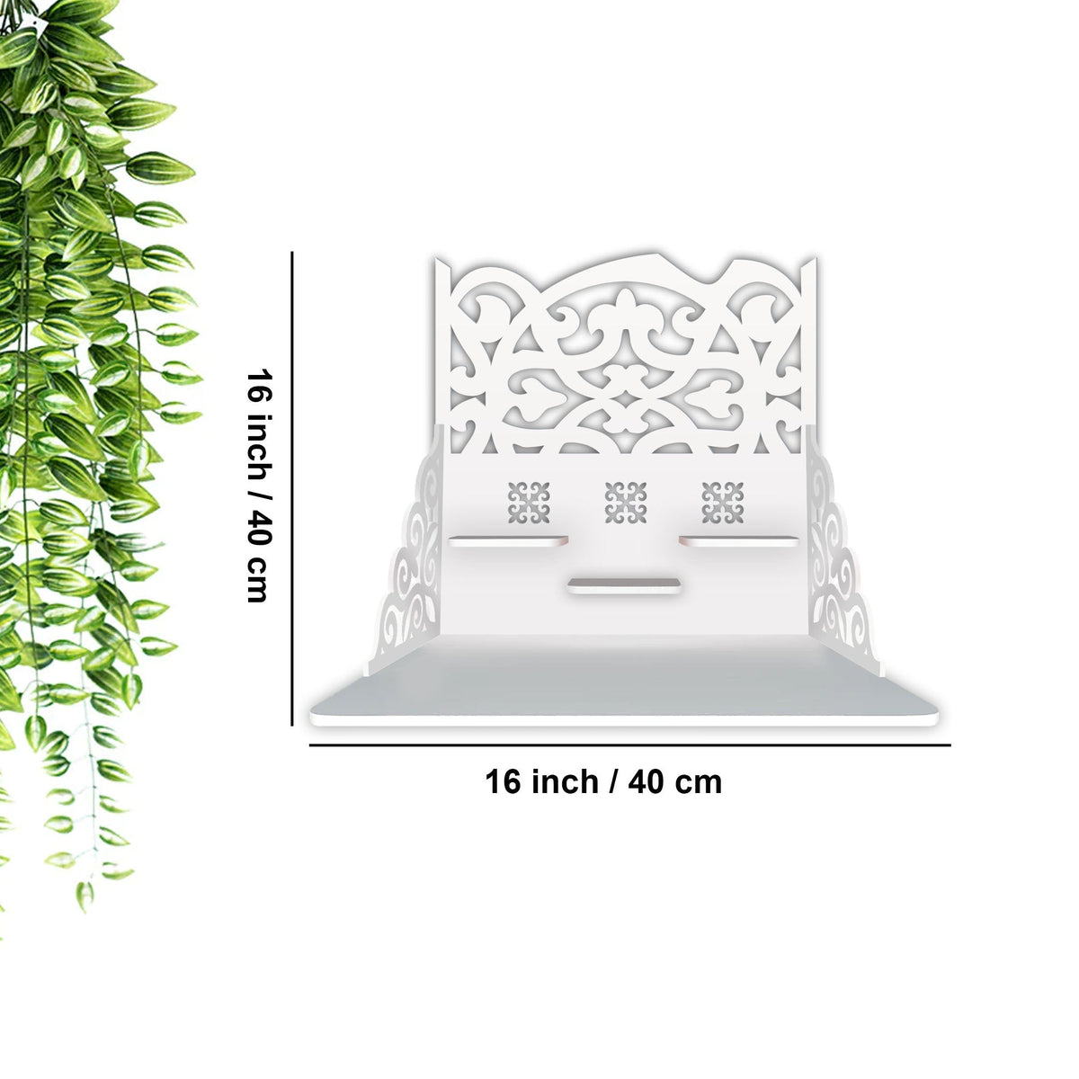 Modern Divine Beautiful Wall Hanging Wooden Temple/ Pooja Mandir Design with Shelf, White Color