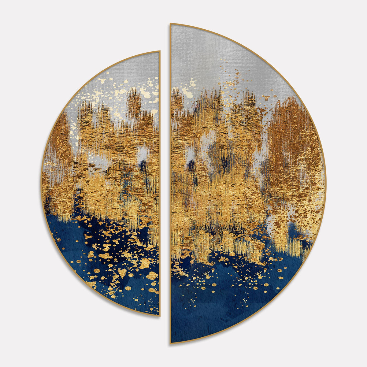 Modern Golden Art Textured Design Semi Circle Frames Set Of 2