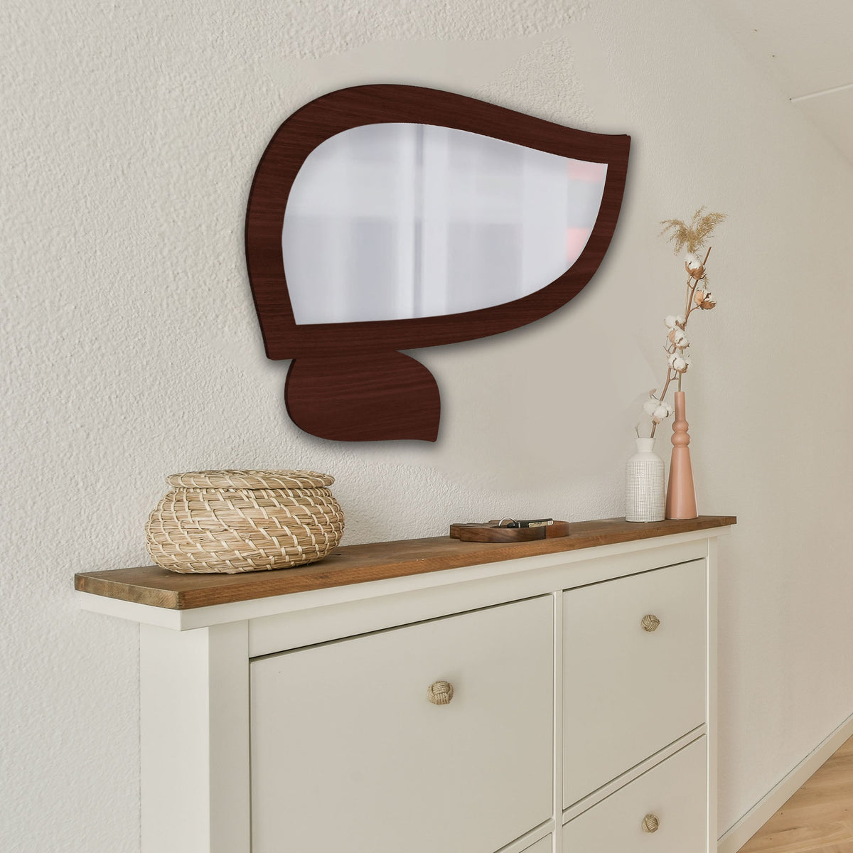 Modern Leaf Shape Design Art Wooden Wall Mirror