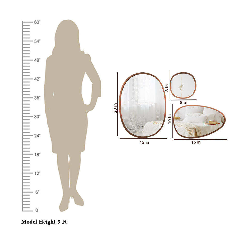 Modern Pebble Shaped Wall Mirrors Set of 3 with Copper Finish