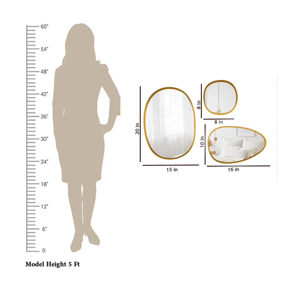 Modern Pebble Shaped Wall Mirrors Set of 3 with Golden Finish