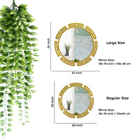 Modern Round Shape Designer Wooden Wall Mirror With Gold Texture