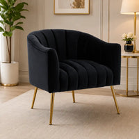 Modern Tufted Black Velvet Sofa Lounge Chair