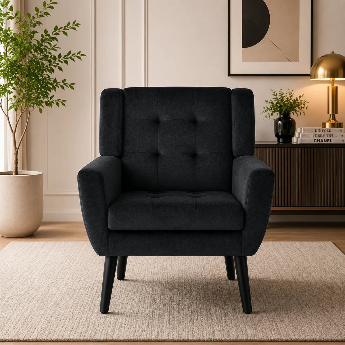 Modern Urban Black Super Soft Velvet Sofa Lounge Chair