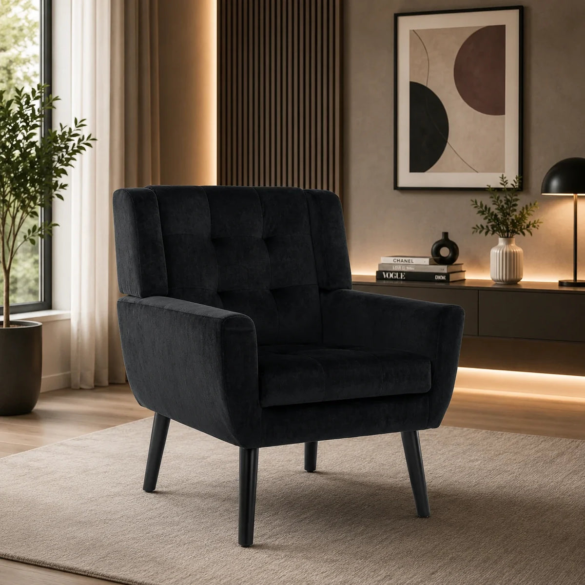 Modern Urban Black Super Soft Velvet Sofa Lounge Chair