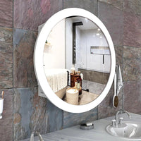 Modish Circular Wooden Bathroom Cabinet Mirror with 2 Spacious Shelves with White Finish