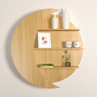 Moon Shape Designer Wooden Wall Shelf / Book Shelf, Oak Finish