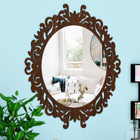 Motif Design Art Modern Round Shape Mirror with Wood Frame