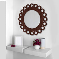 Motif Round Circular Design Art Wooden Wall Mirror