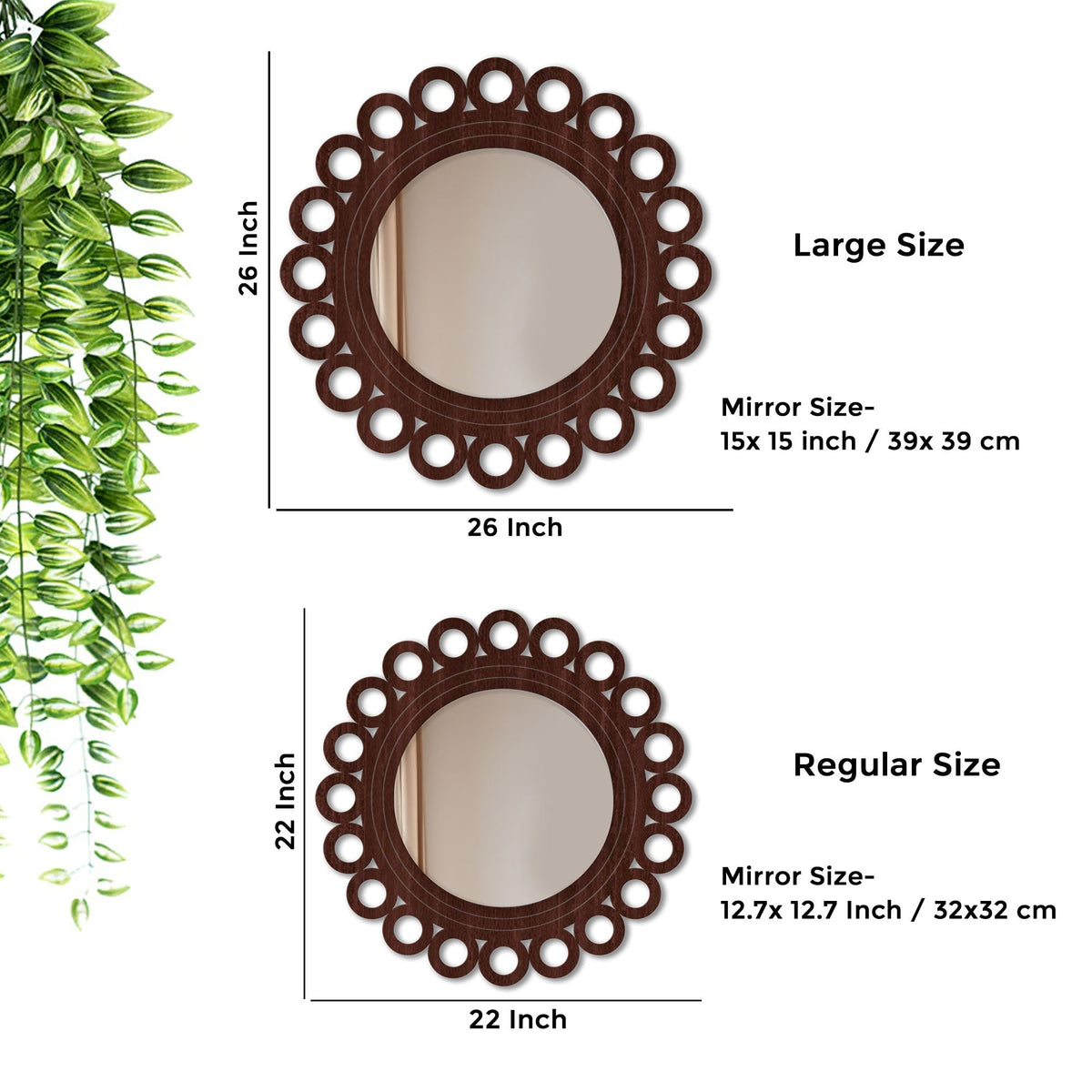 Motif Round Circular Design Art Wooden Wall Mirror
