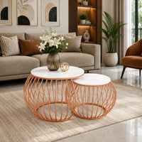 Ornate Round Copper Coffee Table Set of 2