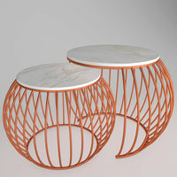 Ornate Round Copper Coffee Table Set of 2