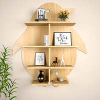 Penguin Backlit Designer Wooden Wall Shelf / Book Shelf / Night Light, Light Oak Finish
