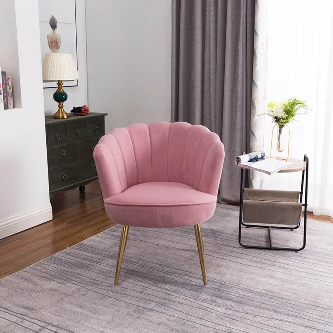 Pink Crafted Shell Designer Accent Armchair