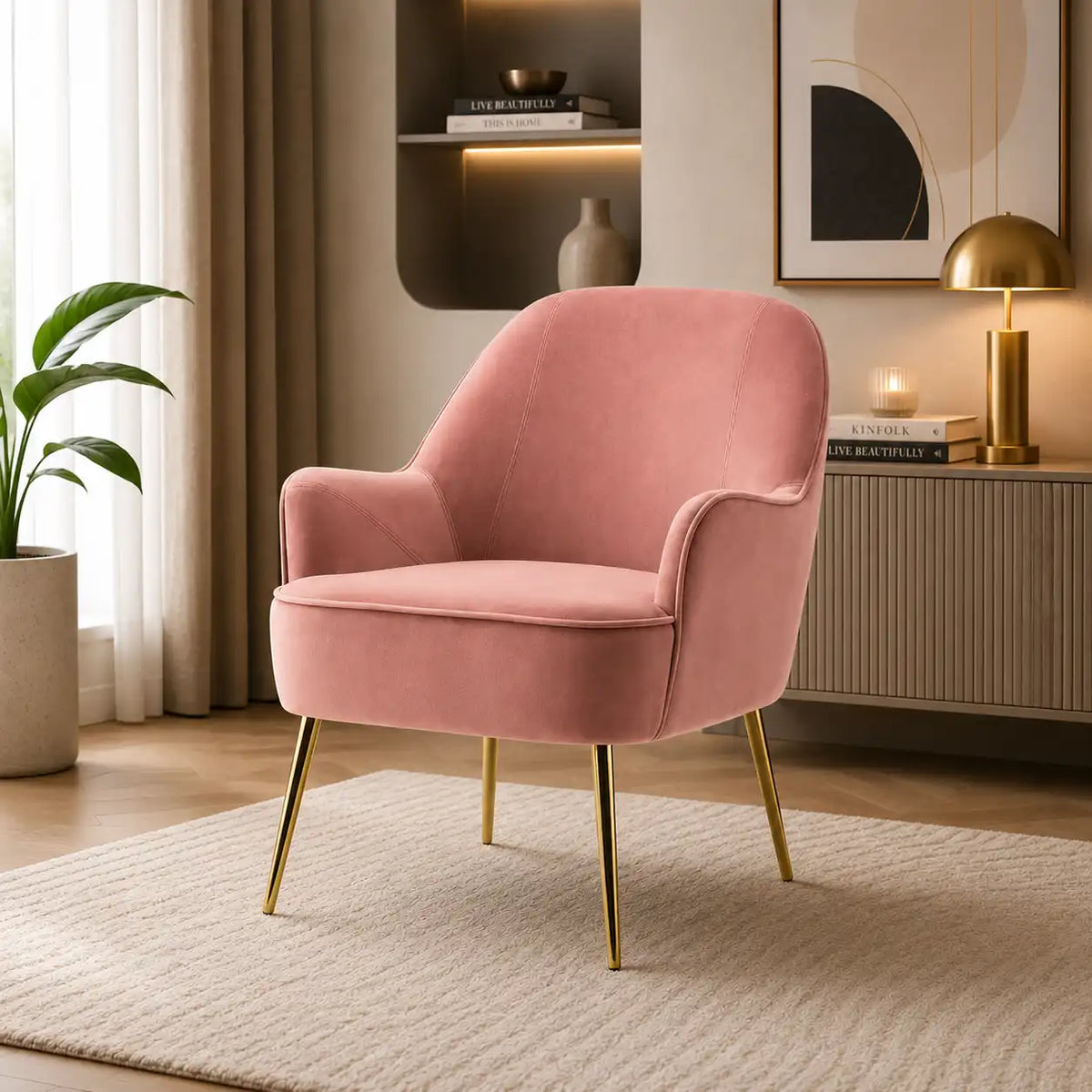 Pink Modern Cushiony Luxury Velvet  Sofa Lounge Chair