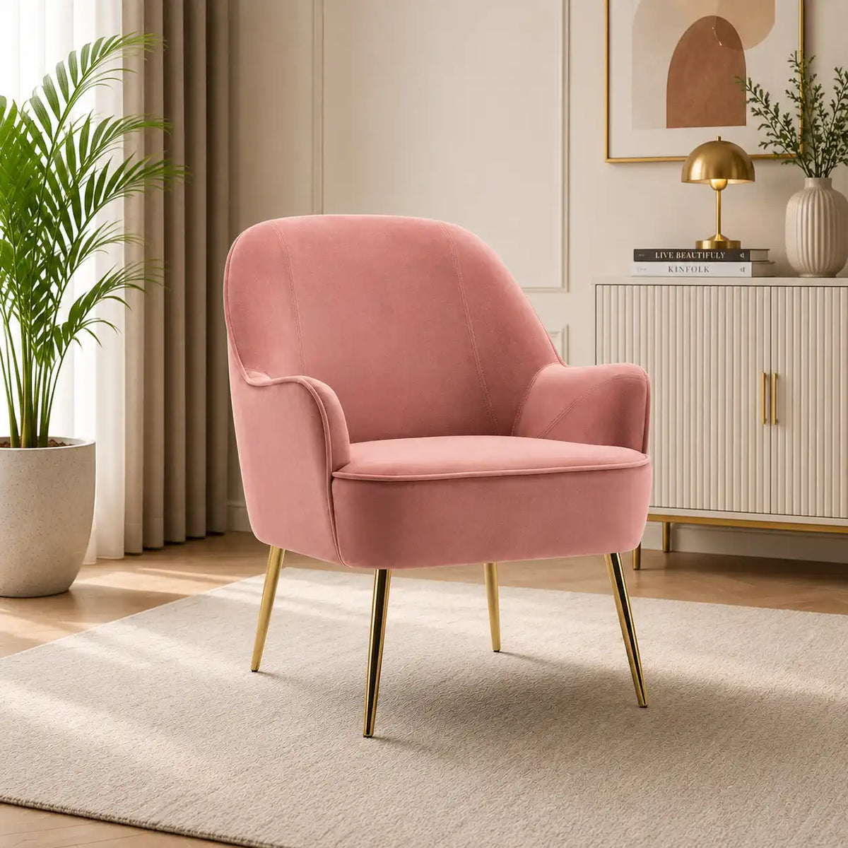 Pink Modern Cushiony Luxury Velvet  Sofa Lounge Chair