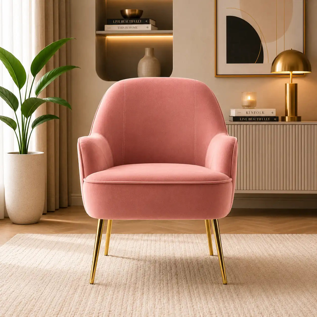 Pink Modern Cushiony Luxury Velvet  Sofa Lounge Chair