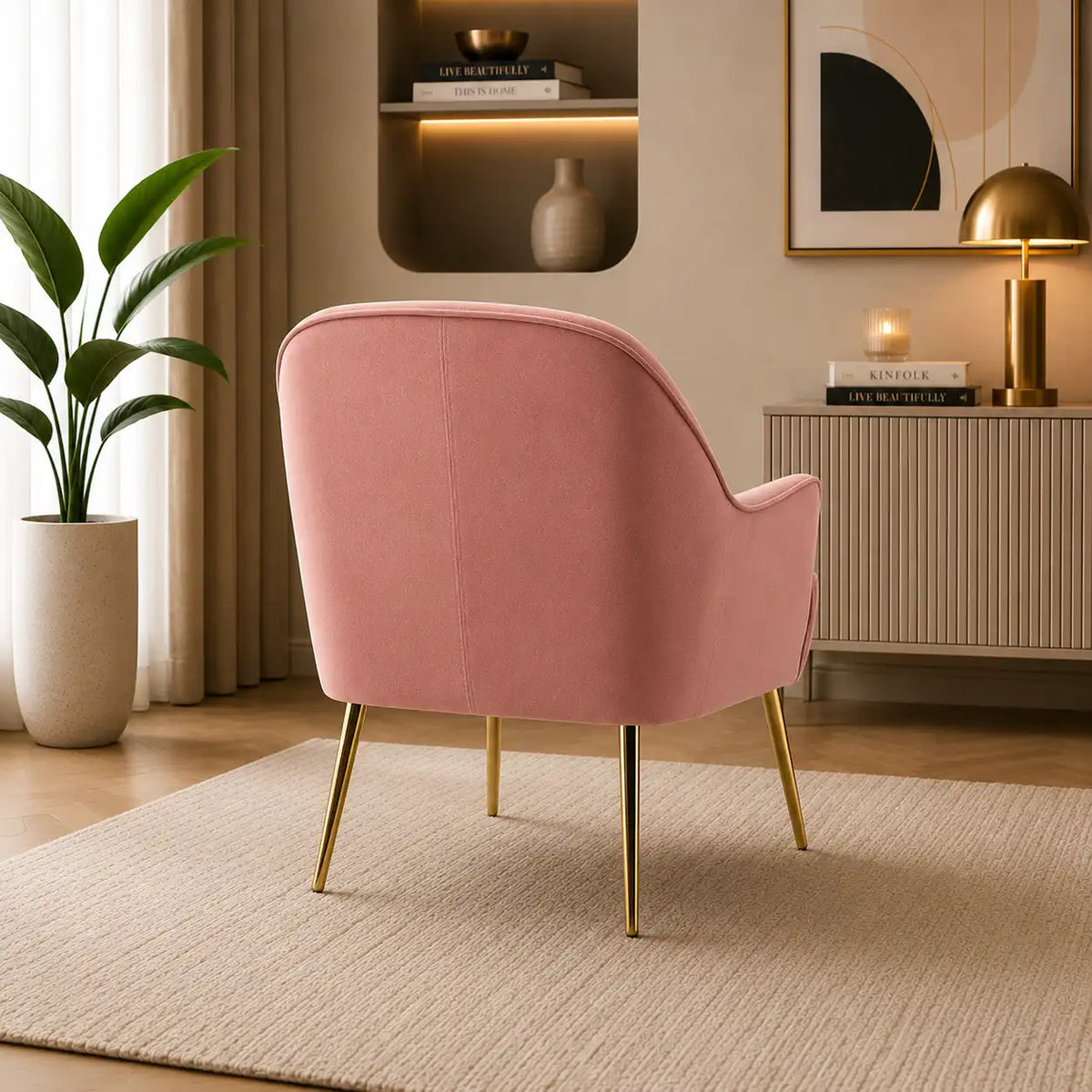 Pink Modern Cushiony Luxury Velvet  Sofa Lounge Chair