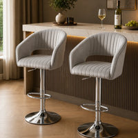 Plush Feel Grey Velvet Adjustable Bar Stool / Long Chair