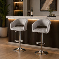 Plush Feel Grey Velvet Adjustable Bar Stool / Long Chair