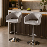 Plush Feel Grey Velvet Adjustable Bar Stool / Long Chair