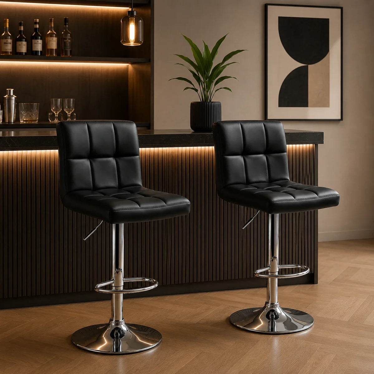 Plush Leatherette Black Bar Stool / Long Chair