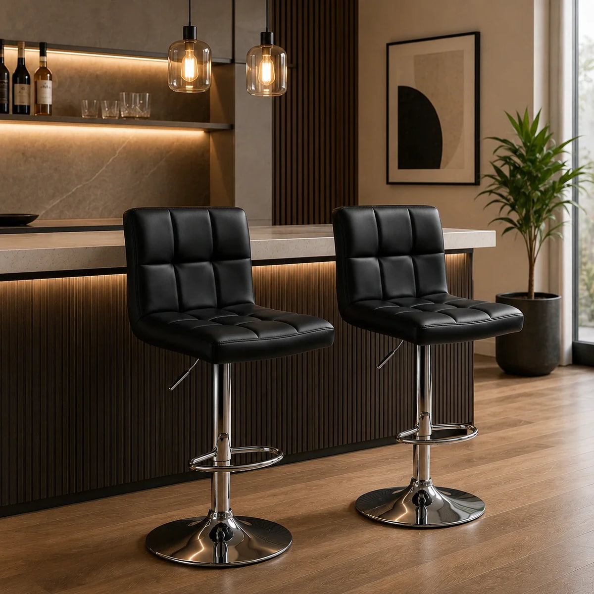 Plush Leatherette Black Bar Stool / Long Chair