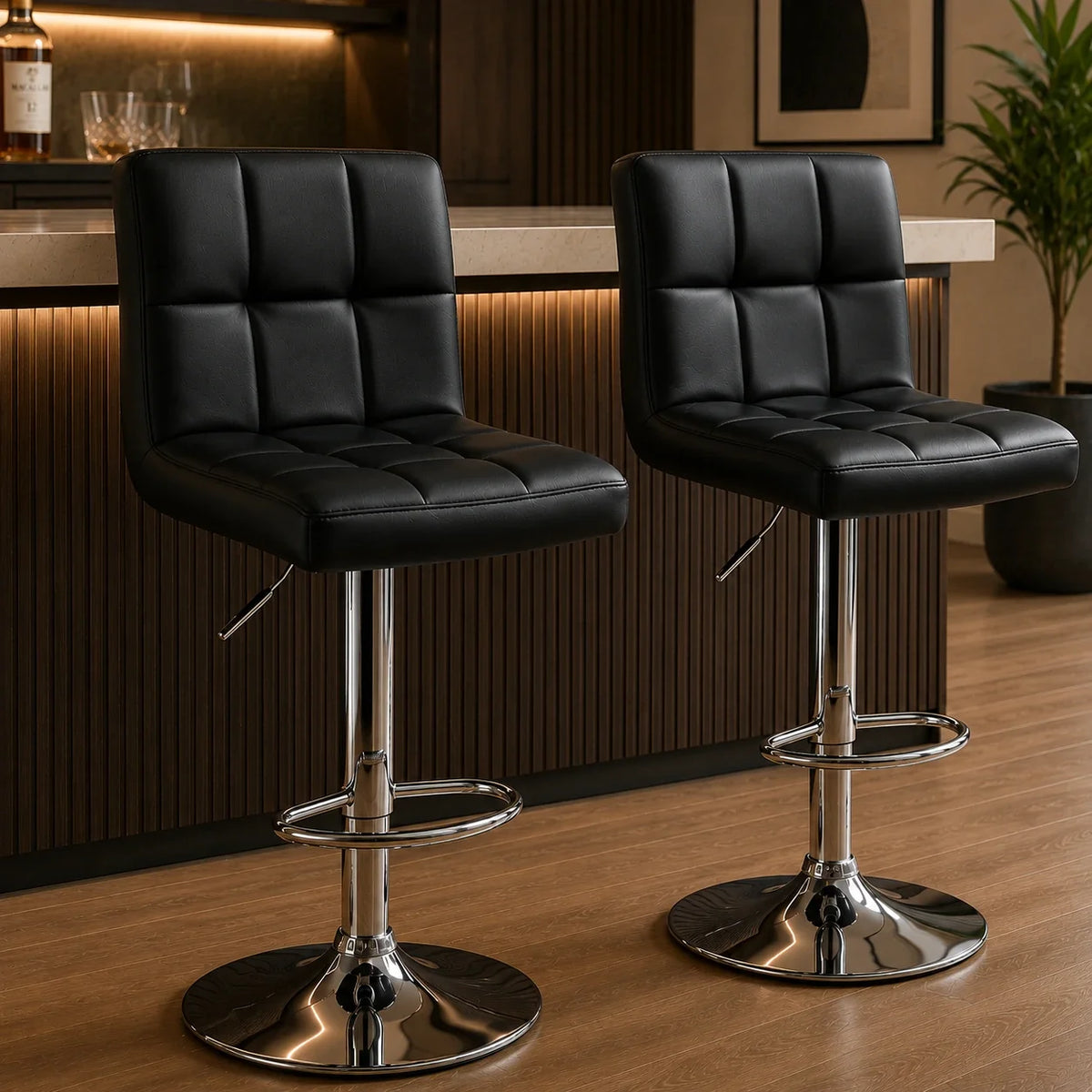 Plush Leatherette Black Bar Stool / Long Chair