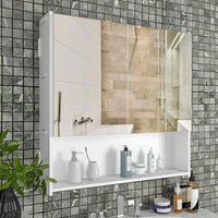 Premium Dressing Bathroom Cabinet with Mirror & 4 Spacious Shelves with Wooden White Finish