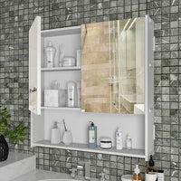 Premium Dressing Bathroom Cabinet with Mirror & 4 Spacious Shelves with Wooden White Finish