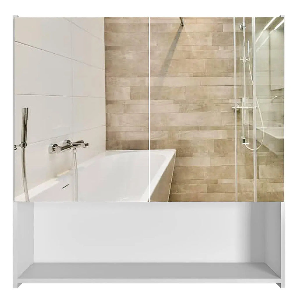 Premium Dressing Bathroom Cabinet with Mirror & 4 Spacious Shelves with Wooden White Finish