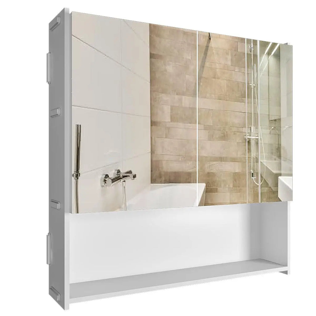 Premium Dressing Bathroom Cabinet with Mirror & 4 Spacious Shelves with Wooden White Finish