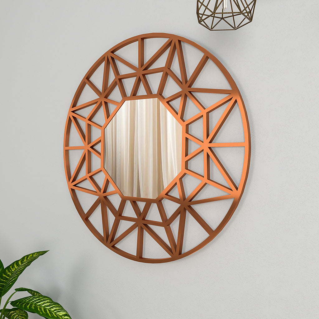 Premium Geometric Cut Copper Finish Designer Wall Mirror