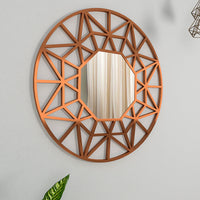 Premium Geometric Cut Copper Finish Designer Wall Mirror