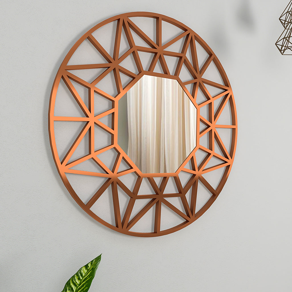 Premium Geometric Cut Copper Finish Designer Wall Mirror