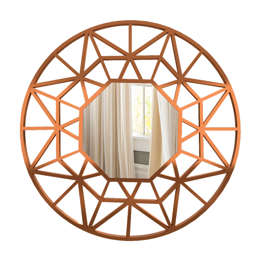 Premium Geometric Cut Copper Finish Designer Wall Mirror