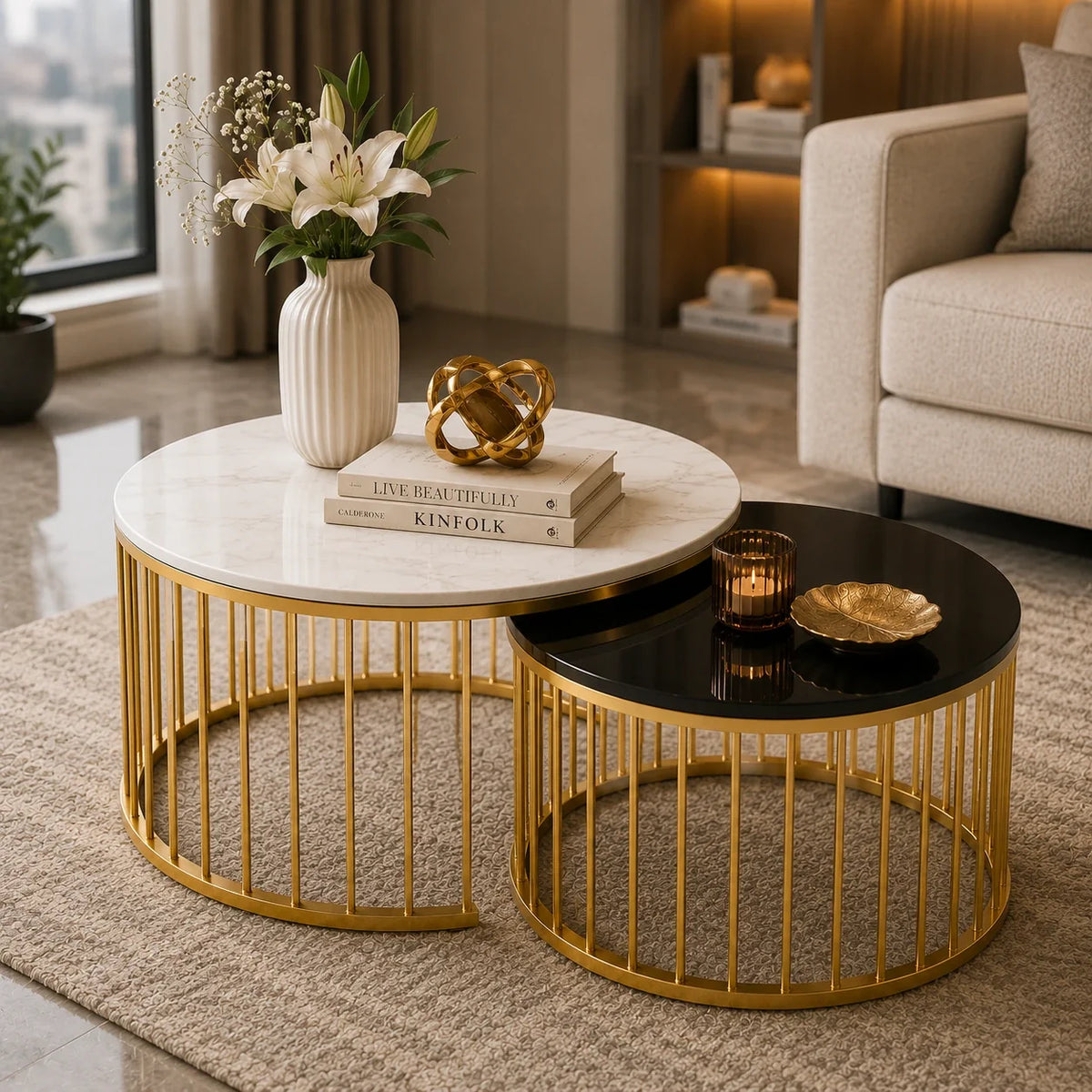 Premium Golden Caged Table Set of 2