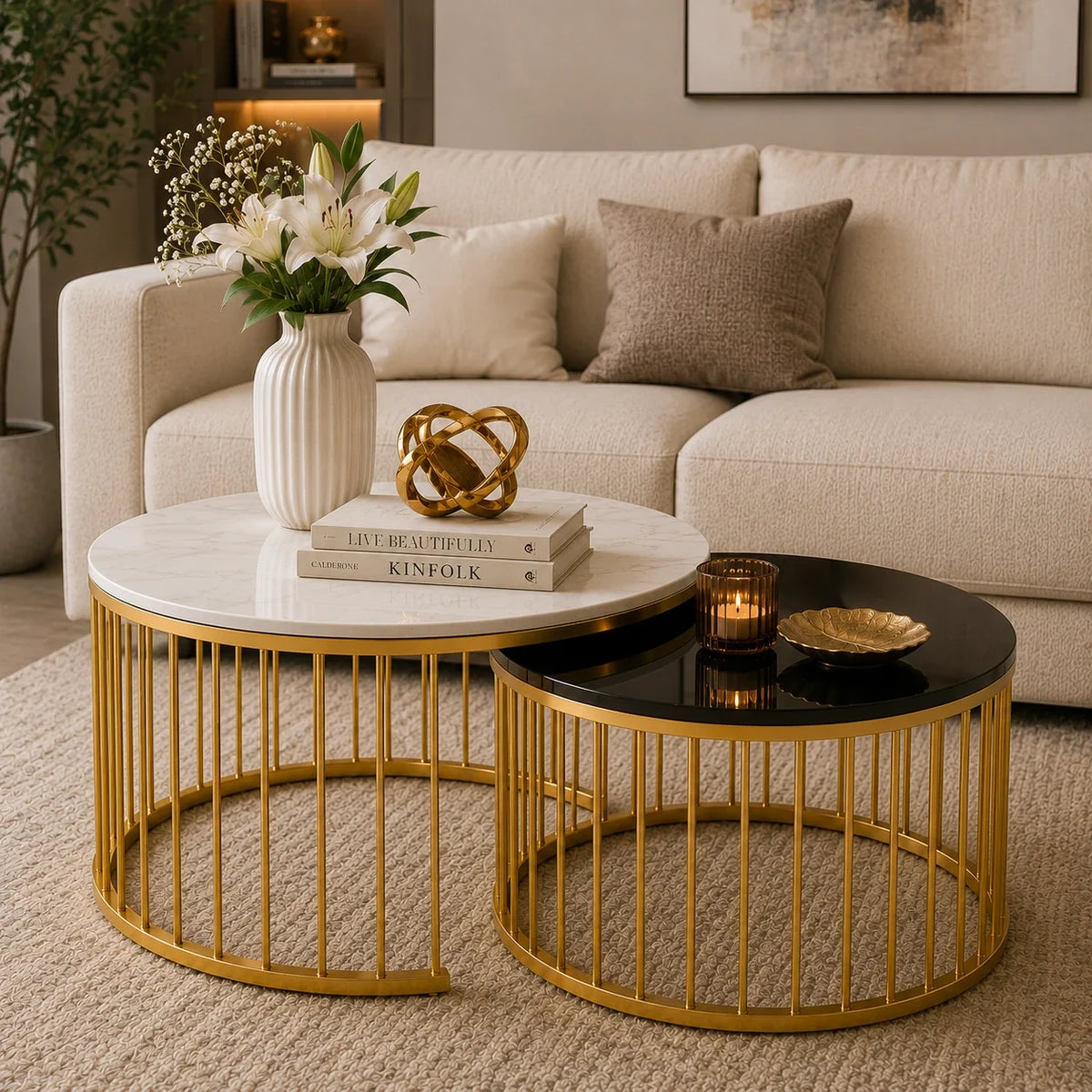 Premium Golden Caged Table Set of 2