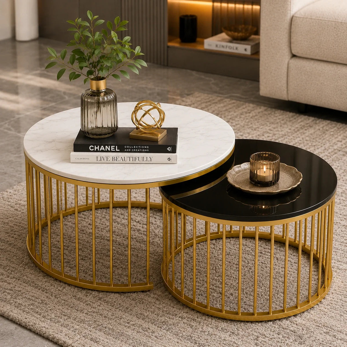 Premium Golden Caged Table Set of 2
